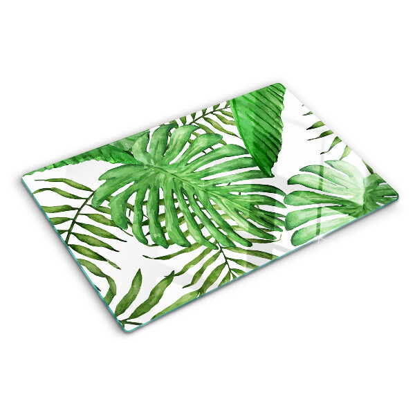 Deska kuchenna szklana z motywem liści tropikalnych w odcieniach zieleni