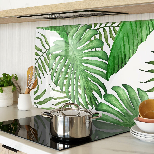 Deska kuchenna szklana z motywem liści tropikalnych w odcieniach zieleni