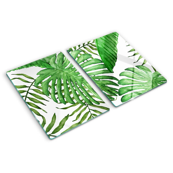 Deska kuchenna szklana z motywem liści tropikalnych w odcieniach zieleni