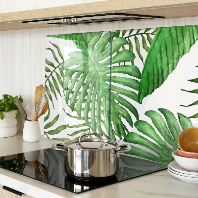 Deska kuchenna szklana z motywem liści tropikalnych w odcieniach zieleni