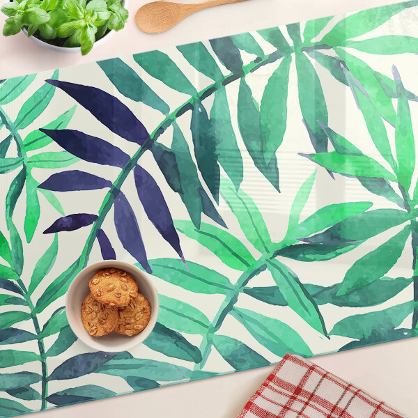 Deska kuchenna szklana z motywem liści palmowych w akwarelowym stylu