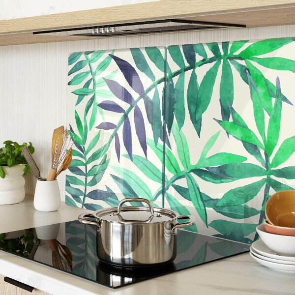 Deska kuchenna szklana z motywem liści palmowych w akwarelowym stylu