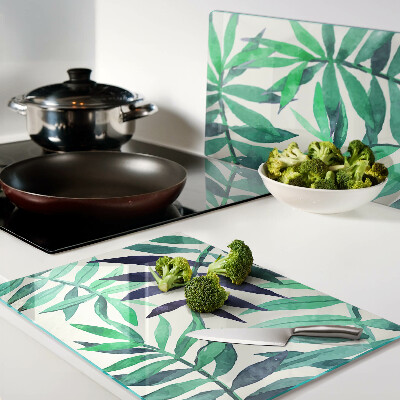 Deska kuchenna szklana z motywem liści palmowych w akwarelowym stylu