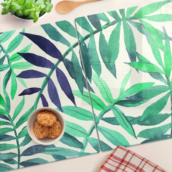 Deska kuchenna szklana z motywem liści palmowych w akwarelowym stylu