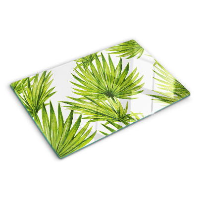 Szklana deska do krojenia z motywem liści palmowych w zielonych odcieniach