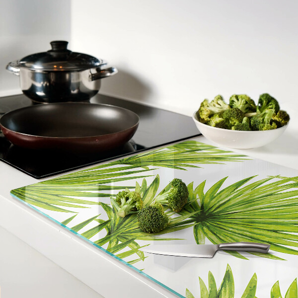 Szklana deska do krojenia z motywem liści palmowych w zielonych odcieniach