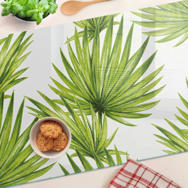 Szklana deska do krojenia z motywem liści palmowych w zielonych odcieniach