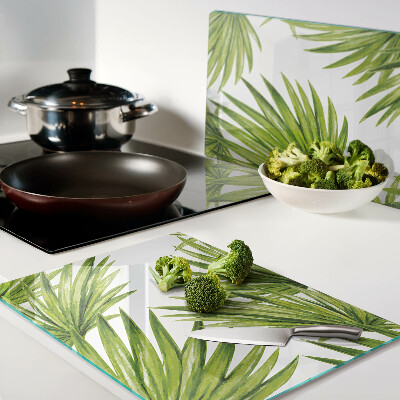 Szklana deska do krojenia z motywem liści palmowych w zielonych odcieniach