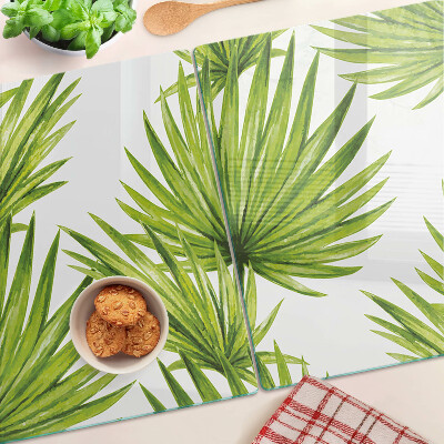 Szklana deska do krojenia z motywem liści palmowych w zielonych odcieniach
