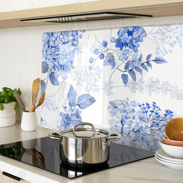 Szklana deska do krojenia z motywem kwiatów w odcieniach niebieskiego