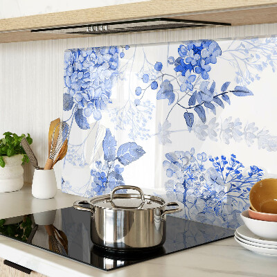 Szklana deska do krojenia z motywem kwiatów w odcieniach niebieskiego