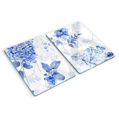 Szklana deska do krojenia z motywem kwiatów w odcieniach niebieskiego