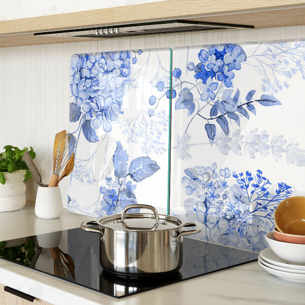 Szklana deska do krojenia z motywem kwiatów w odcieniach niebieskiego