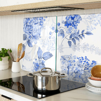 Szklana deska do krojenia z motywem kwiatów w odcieniach niebieskiego