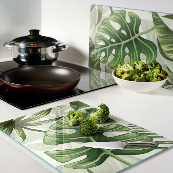 Szklana deska do krojenia z motywem liści tropikalnych