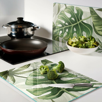 Szklana deska do krojenia z motywem liści tropikalnych