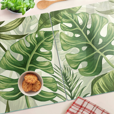 Szklana deska do krojenia z motywem liści tropikalnych