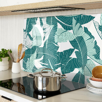 Szklana deska kuchenna z motywem liści tropikalnych w odcieniach zieleni