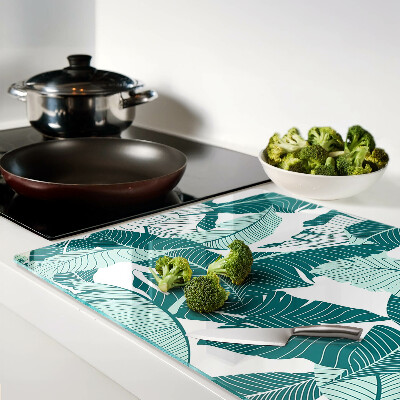 Szklana deska kuchenna z motywem liści tropikalnych w odcieniach zieleni