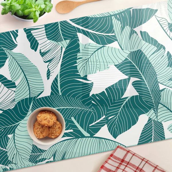 Szklana deska kuchenna z motywem liści tropikalnych w odcieniach zieleni