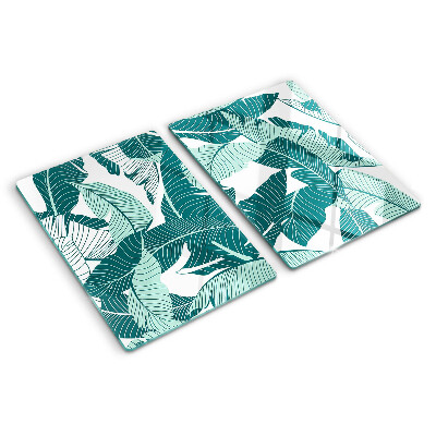 Szklana deska kuchenna z motywem liści tropikalnych w odcieniach zieleni