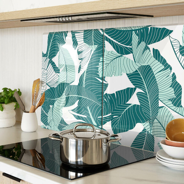 Szklana deska kuchenna z motywem liści tropikalnych w odcieniach zieleni