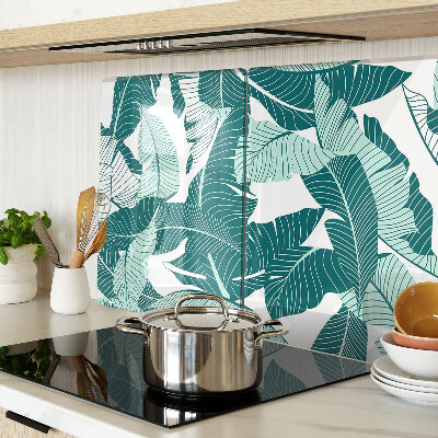 Szklana deska kuchenna z motywem liści tropikalnych w odcieniach zieleni