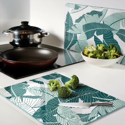 Szklana deska kuchenna z motywem liści tropikalnych w odcieniach zieleni