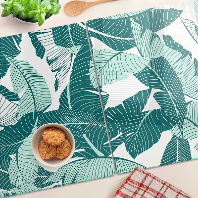 Szklana deska kuchenna z motywem liści tropikalnych w odcieniach zieleni