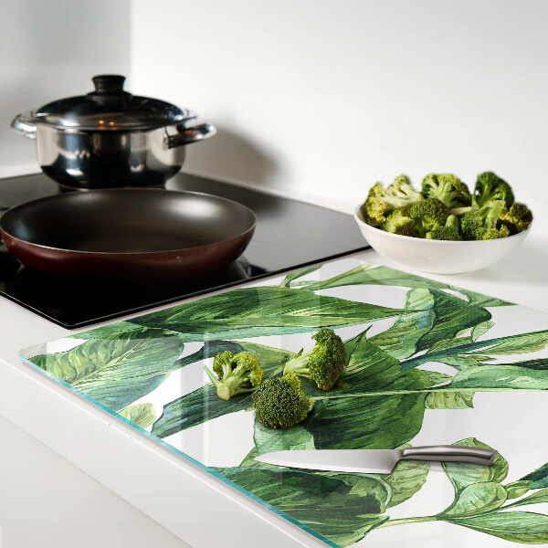 Szklana deska kuchenna z motywem liści roślin tropikalnych