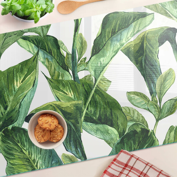 Szklana deska kuchenna z motywem liści roślin tropikalnych