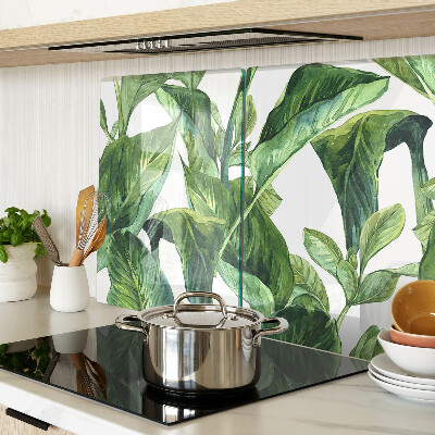Szklana deska kuchenna z motywem liści roślin tropikalnych