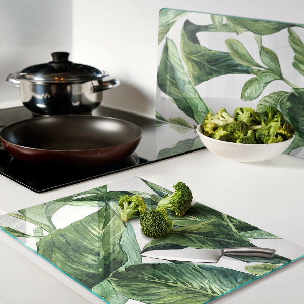 Szklana deska kuchenna z motywem liści roślin tropikalnych