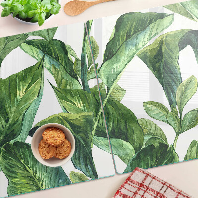 Szklana deska kuchenna z motywem liści roślin tropikalnych