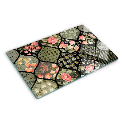 Deska kuchenna szklana Kwiatowy patchwork z geometrycznymi wzorami