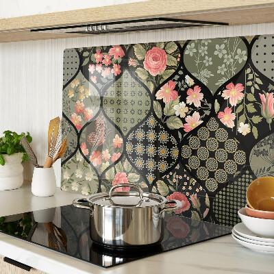 Deska kuchenna szklana Kwiatowy patchwork z geometrycznymi wzorami