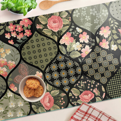 Deska kuchenna szklana Kwiatowy patchwork z geometrycznymi wzorami