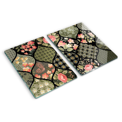 Deska kuchenna szklana Kwiatowy patchwork z geometrycznymi wzorami