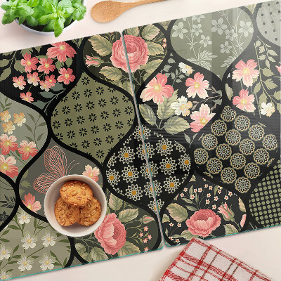 Deska kuchenna szklana Kwiatowy patchwork z geometrycznymi wzorami