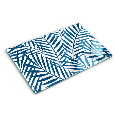 Deska kuchenna szklana z motywem liści palmowych w odcieniach niebieskiego