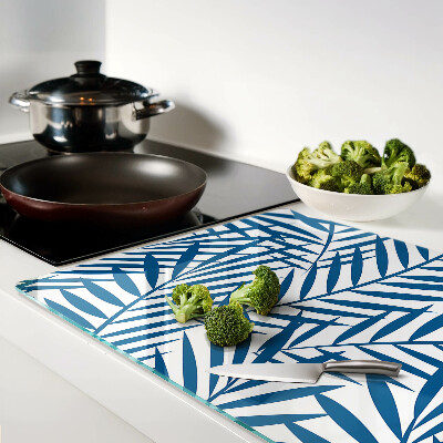 Deska kuchenna szklana z motywem liści palmowych w odcieniach niebieskiego