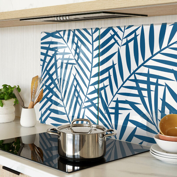 Deska kuchenna szklana z motywem liści palmowych w odcieniach niebieskiego