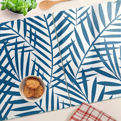 Deska kuchenna szklana z motywem liści palmowych w odcieniach niebieskiego