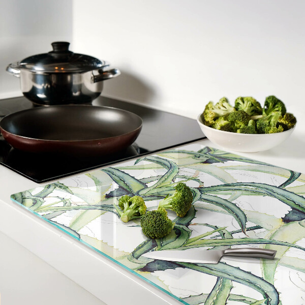 Szklana deska do krojenia z motywem liści roślin w stylu akwarelowym