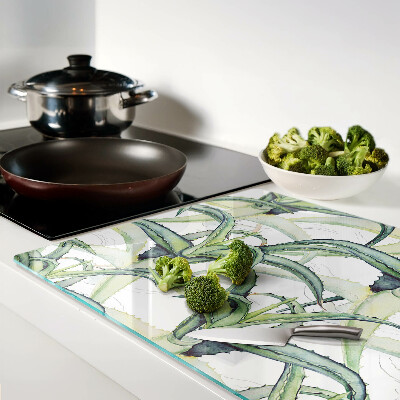 Szklana deska do krojenia z motywem liści roślin w stylu akwarelowym