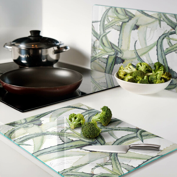 Szklana deska do krojenia z motywem liści roślin w stylu akwarelowym