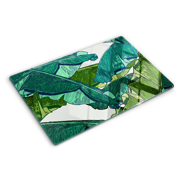 Szklana deska do krojenia z motywem liści palmowych w odcieniach zieleni