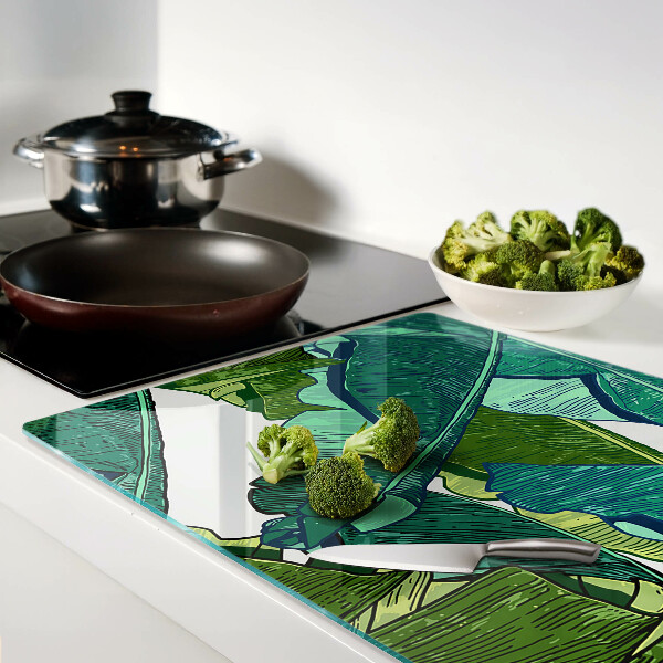 Szklana deska do krojenia z motywem liści palmowych w odcieniach zieleni