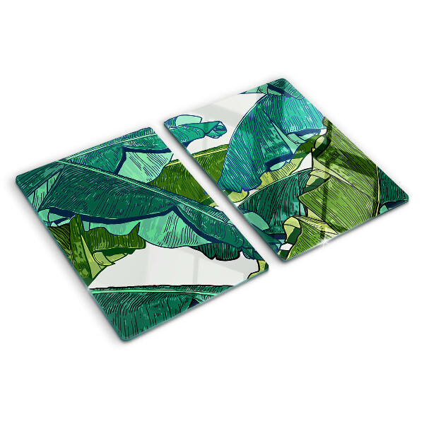 Szklana deska do krojenia z motywem liści palmowych w odcieniach zieleni