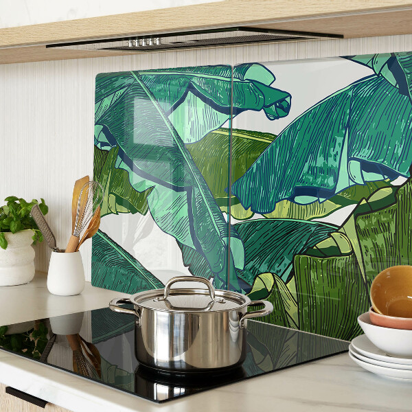 Szklana deska do krojenia z motywem liści palmowych w odcieniach zieleni